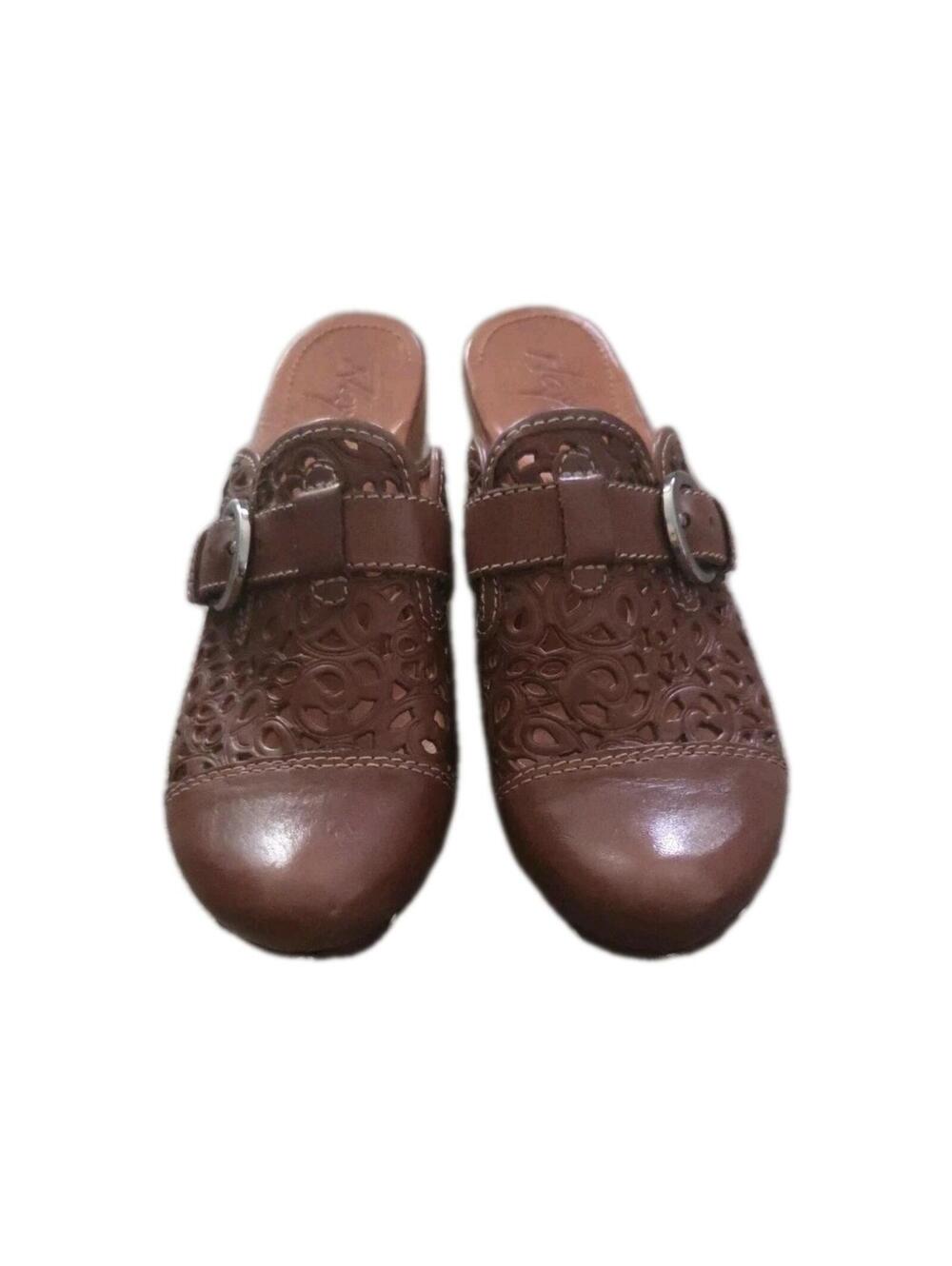 Naya Sandals Womens 8M N Hyacinth Casual Slip On Wedge Mule Clogs Brown Leather